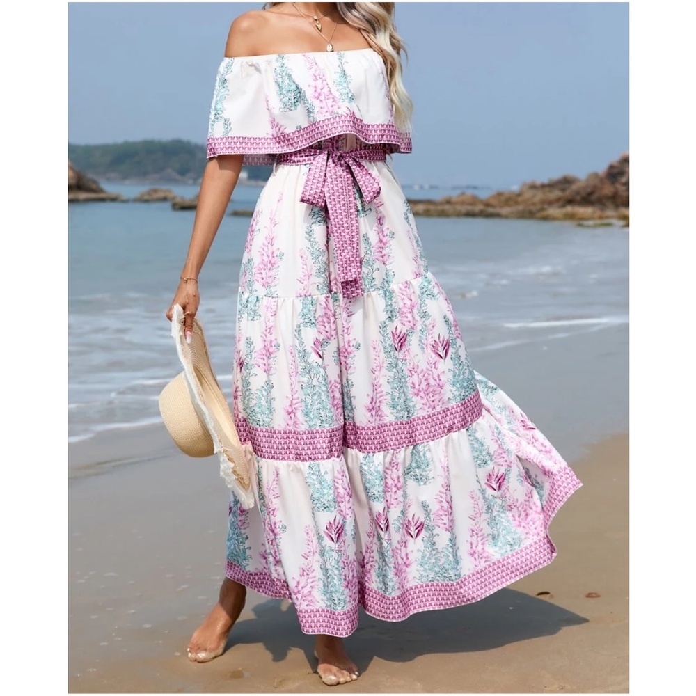Floral Print Off Shoulder Maxi Dress - Picture 2 of 6